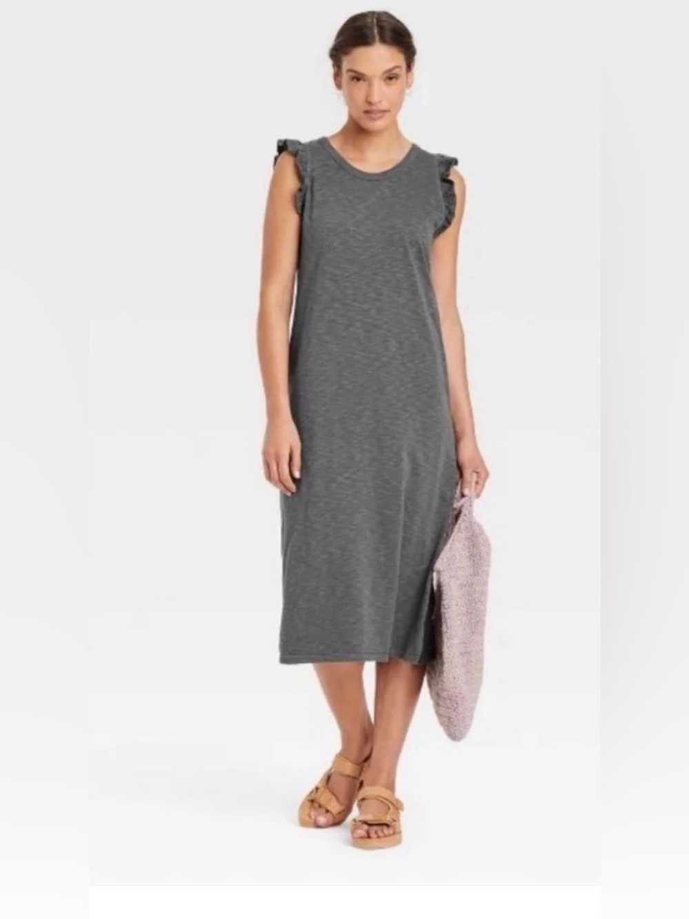 Universal Thread Women’s Charcoal Gray Ruffle-Sleeve Midi Dress Size Large